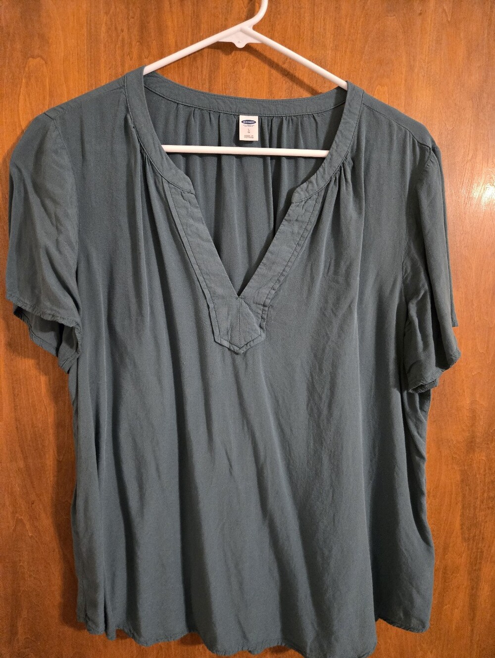 Casual V-Neck Short Sleeve Top - Slate Green